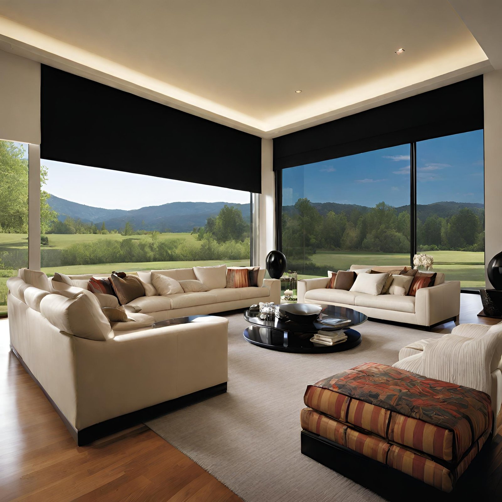 Estor enrollable negro a medida para oficina moderna en Madrid